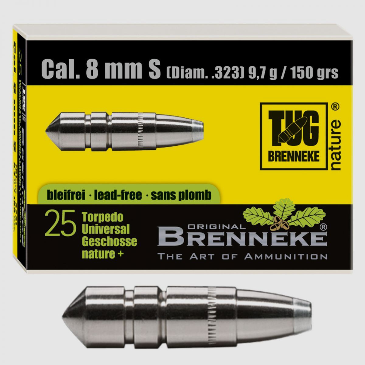 Brenneke kogel 8mm S (.323) TUG nature+ 9,7g / 150grs 25 stuks