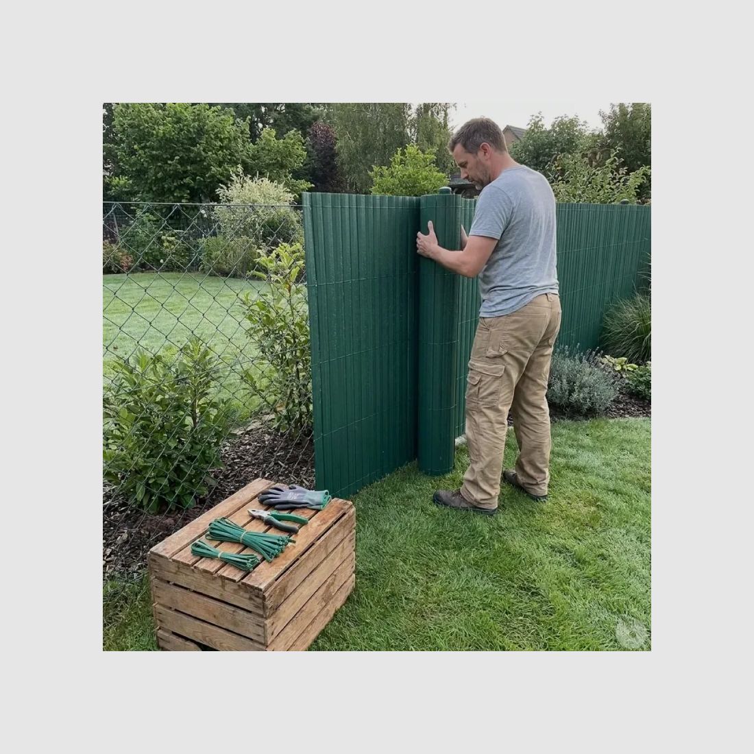 PVC Sichtschutzmatte einseitig grün 1,5 × 3 m mit Befestigungsset, Bild 16 von 21