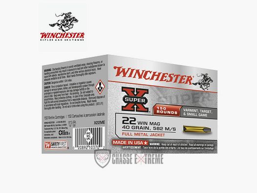 150 Munitions WINCHESTER 40gr cal 22wm Full Metal Jacket