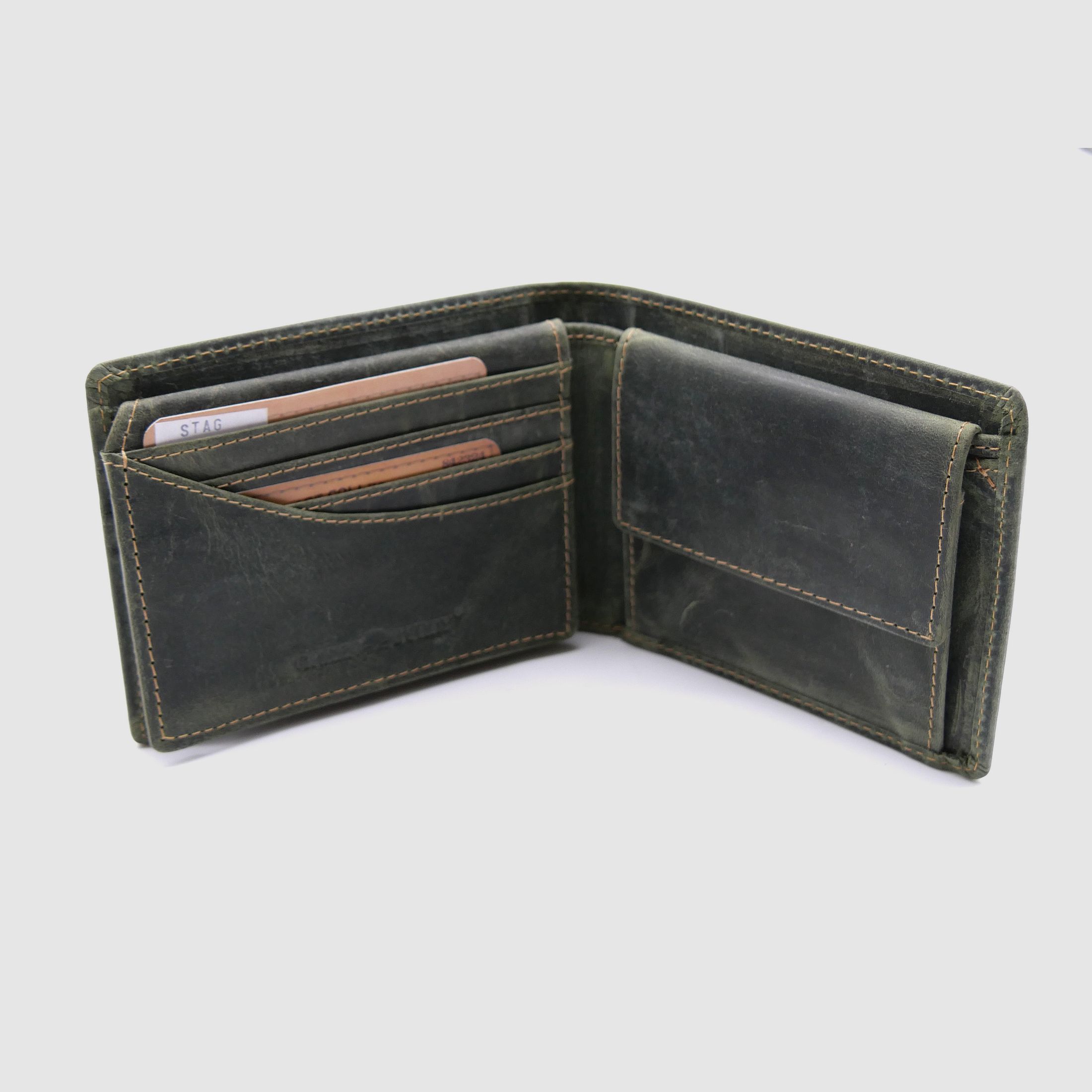 Greenburry Leder Geldbörse olive Vintage Animal Collection Hirsch 1705-stag-30