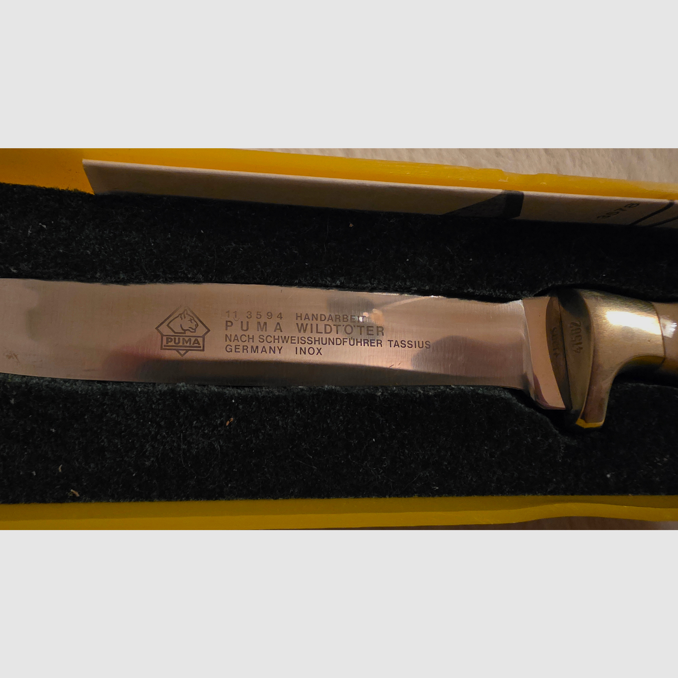 Puma Wildtöter nóż myśliwski 11/3594 – Pius Wildt – Solingen – z pochwą skórzaną i pudełkiem