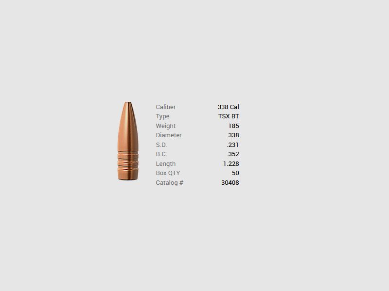 Barnes Geschoss .338/.338 185GR TSX BT 50 Stück