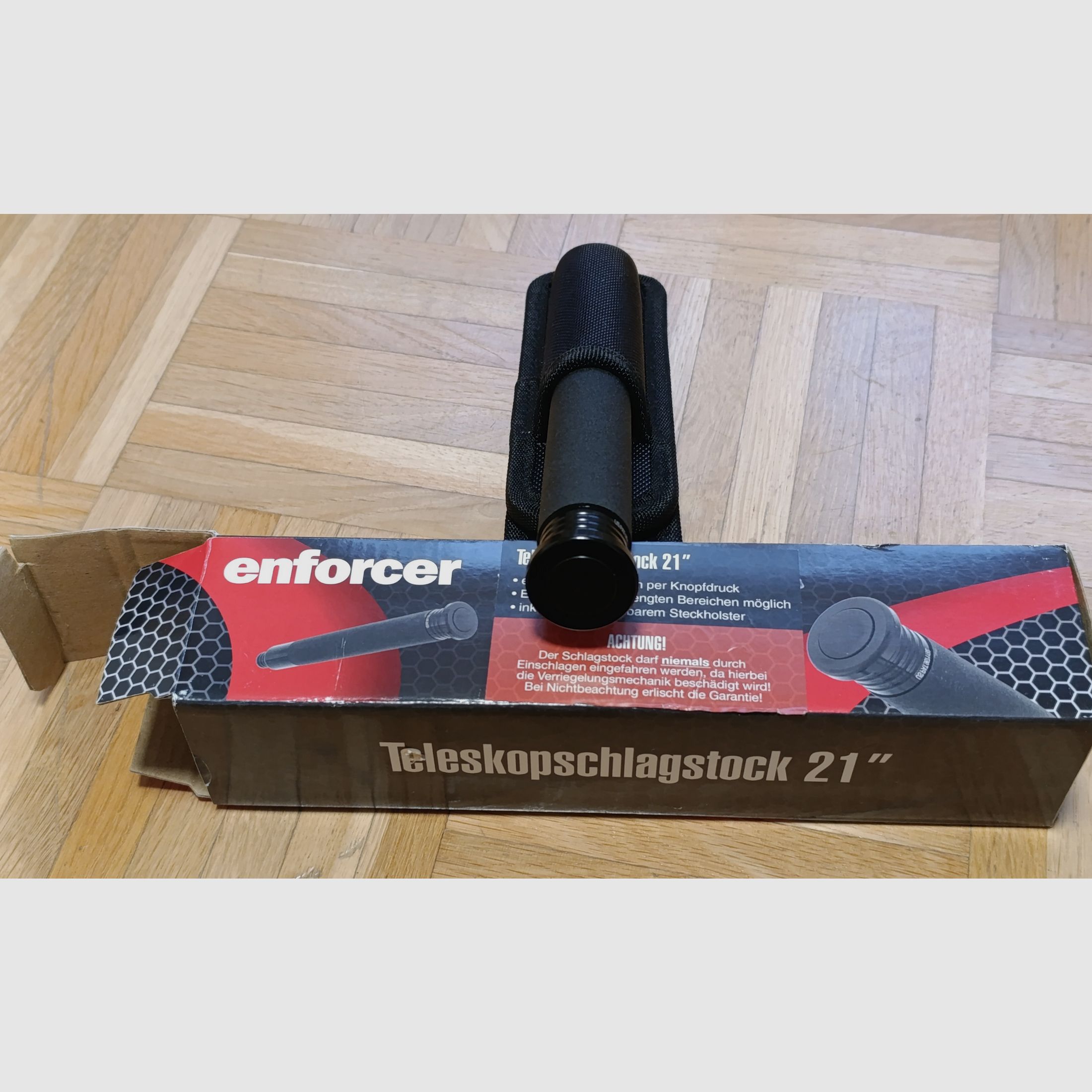 enforcer Teleskopschlagstock 21" mit Druckknopf schwarz inkl. 360° Holster