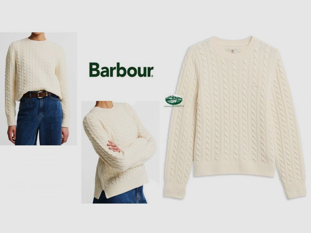BARBOUR Pullover Ashdown mit Zopfmuster in der Farbe Creme für Damen