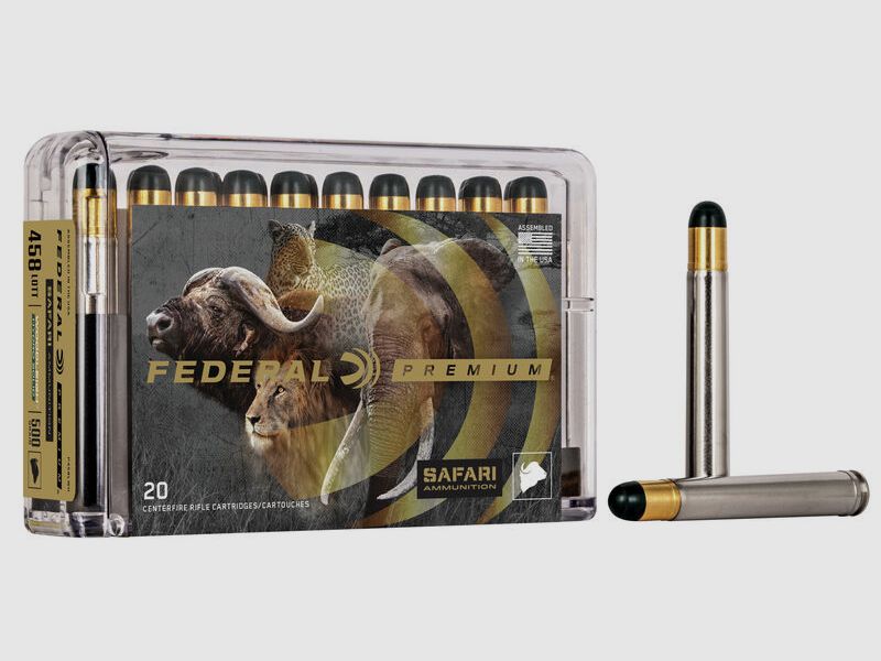 Federal Premium Safari Woodleigh Hydro Solid .458 Lott 500GR solid RN 20 cartridges