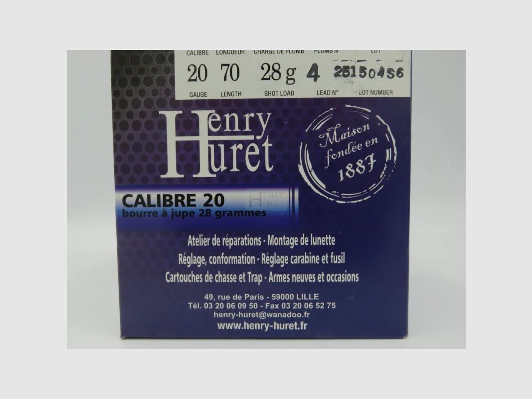 Cartuccia Henry Huret cal 20 BJ 28 g Pl 4d Scatola da 25, immagine 2 di 2