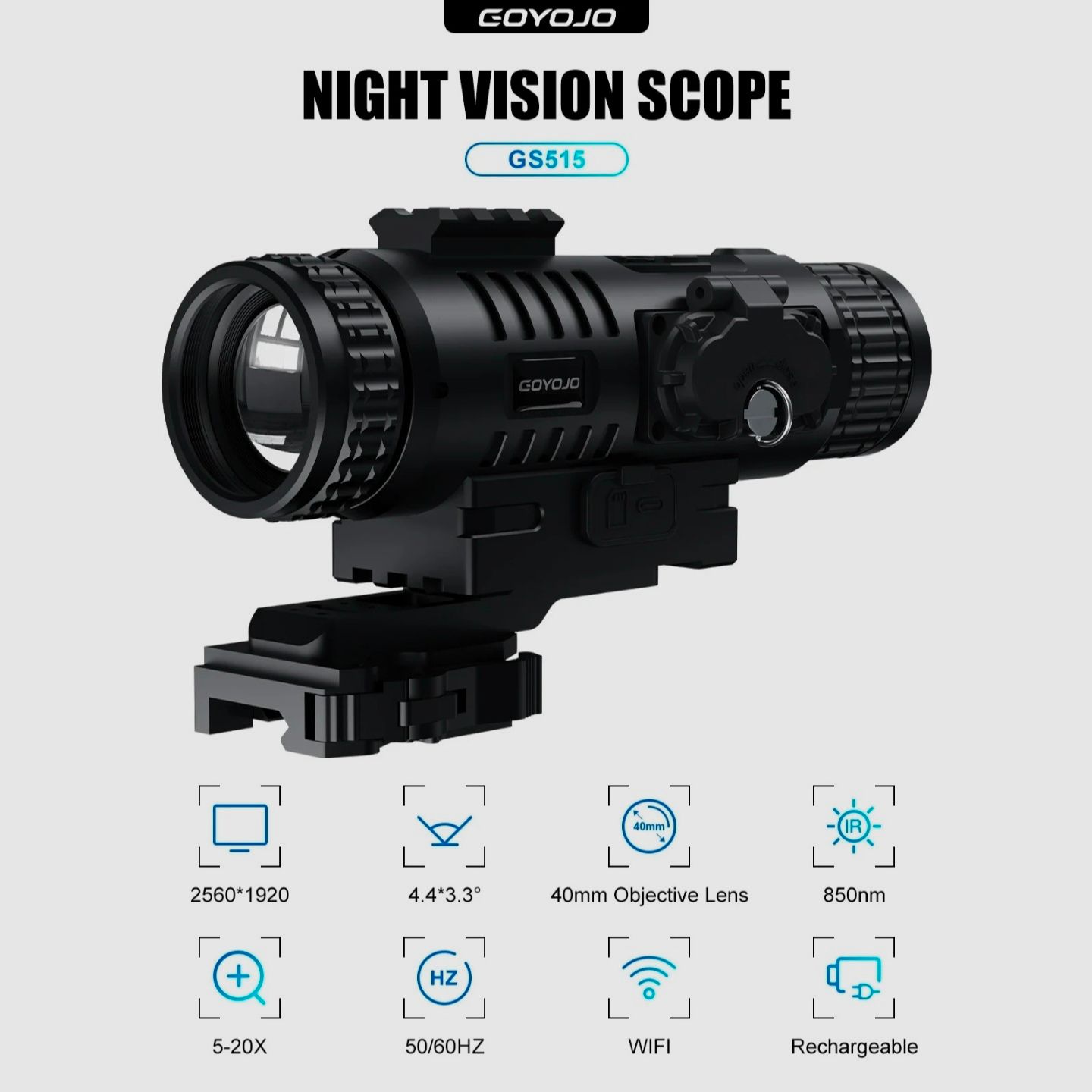 GOYOJO GS 515 Digitales Nachtsichtgerät, HD 5-20X Jagd-Nachtsichtteleskope, 2560x1920 Auflösung für die Überwachung von Wildtieren