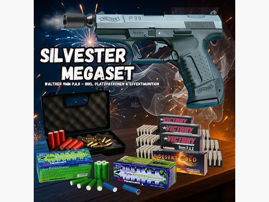 ¡SILVESTRE MEGASET!!! Pistola de fogueo - Walther P99 - 9 mm P.A.K. incluye maletín, 150 cartuchos de fogueo y 120 disparos de munición de efecto