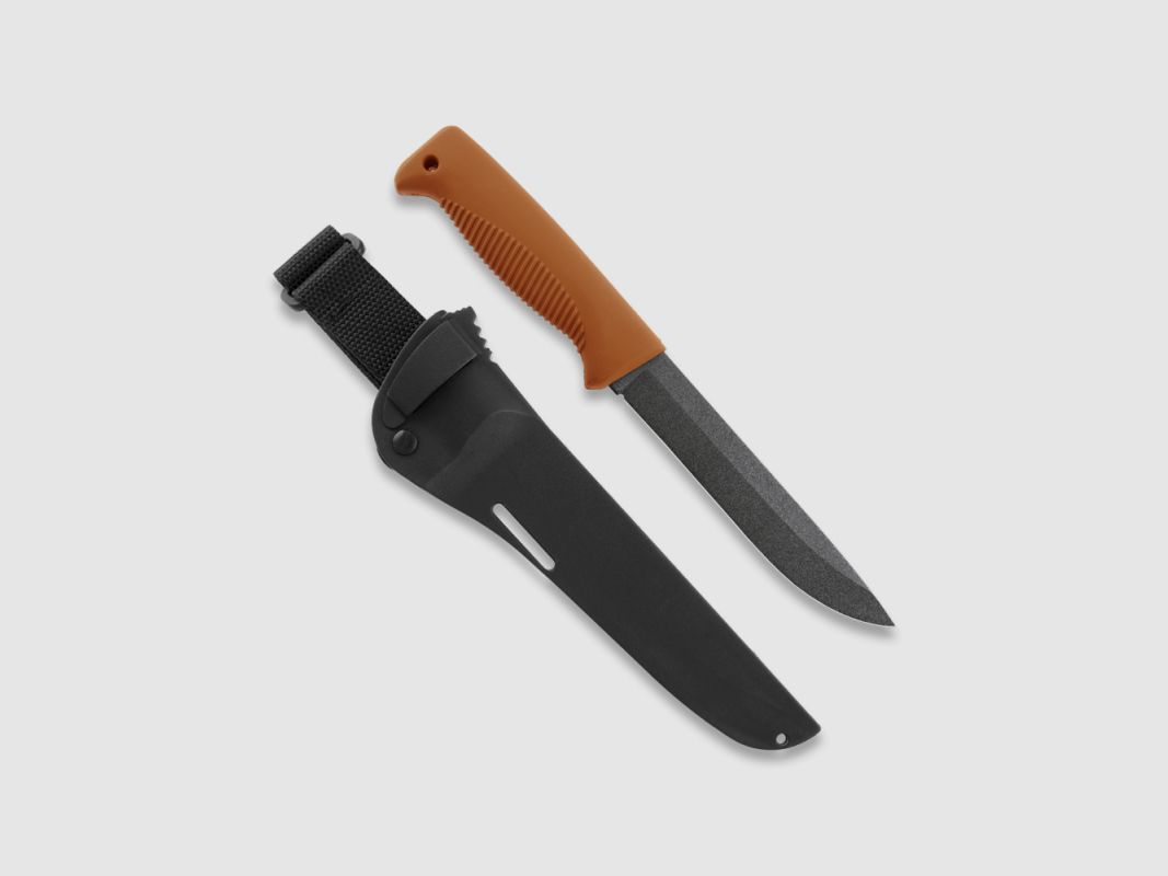 Peltonen Knives M95 Ranger Puukko Sissipuukko FJP134 orangener Griff PTFE Beschichtung Kunststoffscheide schwarz