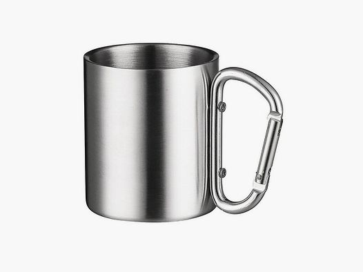 Doppelwandiger Edelstahlbecher 300ml mit silbernem Karabinergriff