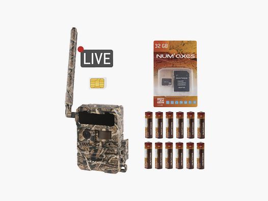 Num'Axes PIE1067 4G Live Streaming Camera Camo + Batterijen + Geheugenkaart en SIM-kaart