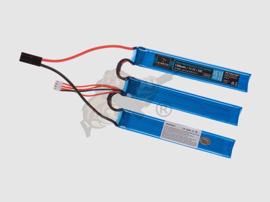 Nimrod Airsoft LiPo Akku 11.1V 1300mAh, 25C dreiteilig - Mini Tamiya