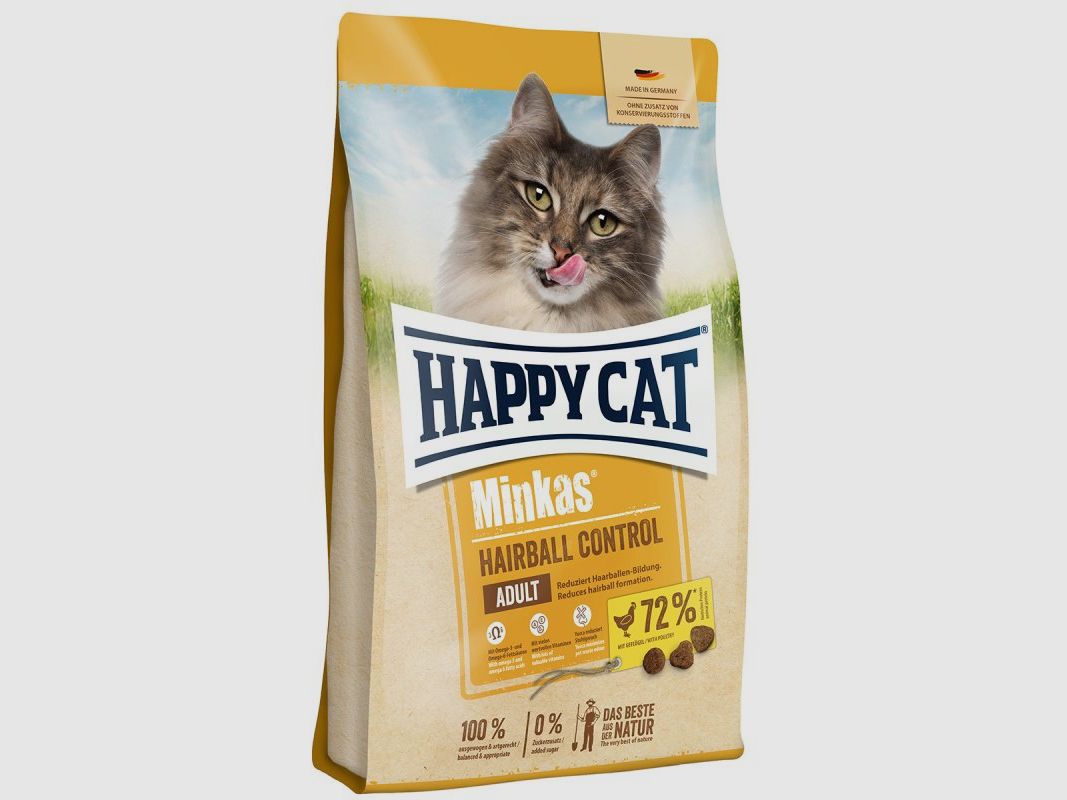Happy Cat Katzen Trockenfutter Minkas Hairball Geflügel 1,5 kg x 4 Stk.