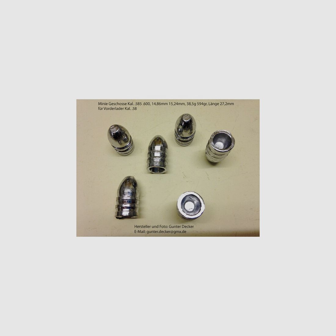 Minie Geschosse Kaliber .585 /.600 (14,86mm /15,24mm) Vorderlader Gewehre Kal. .58