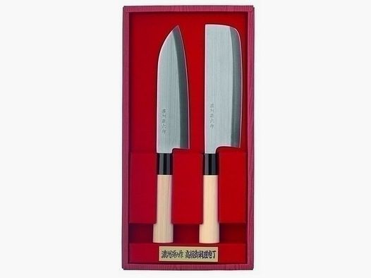 Juego de 2 cuchillos de cocina japoneses, mangos de madera, abrazaderas de plástico