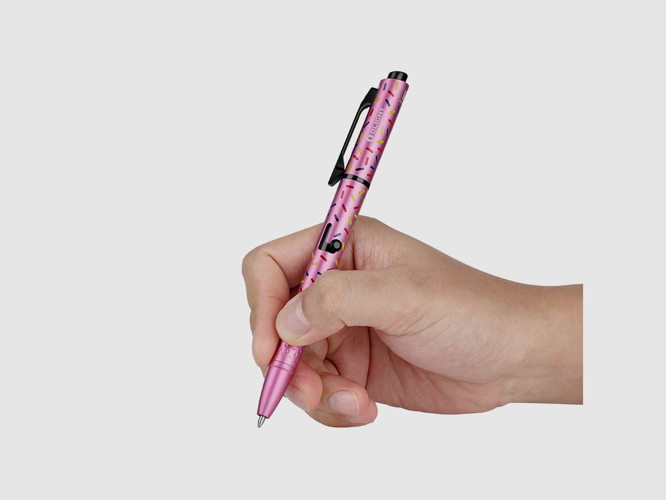 Kugelschreiber mit LED-Taschenlampe + grünem Laser O’PEN GLOW Olight rosa-donut, Bild 18 von 29