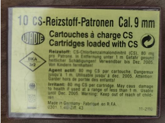Wadie Reizstoff Patronen CS Gas Kaliber 9mm Revolver 