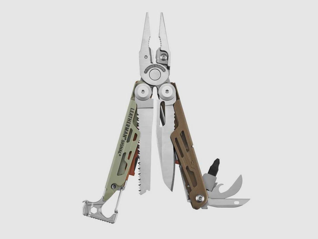 Leatherman Signal Survival-Multitool Box mit Griffschalen in Mesa-Verde-Farbe, Bild 1 von 3