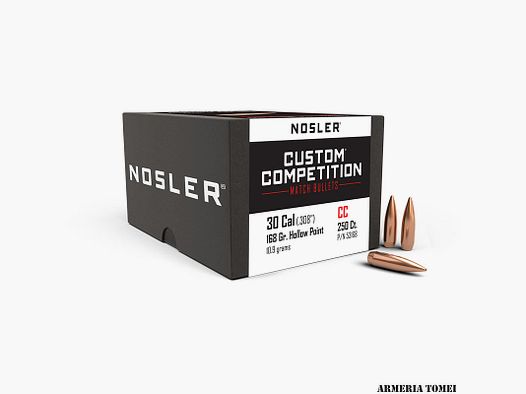 NOSLER – 30 CAL (.308″) 168GR HPBT CUSTOM COMPETITION MATCH BALLES (250 PCS) -53168
