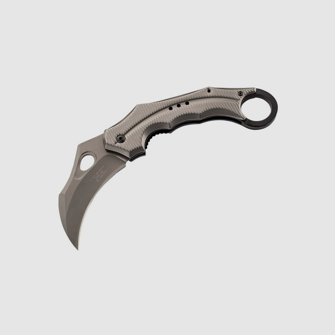 Coltello Herbertz Karambit, acciaio AISI 420 rivestito in titanio, Liner Lock, guance in acciaio inossidabile rivestite in titanio, clip in metallo