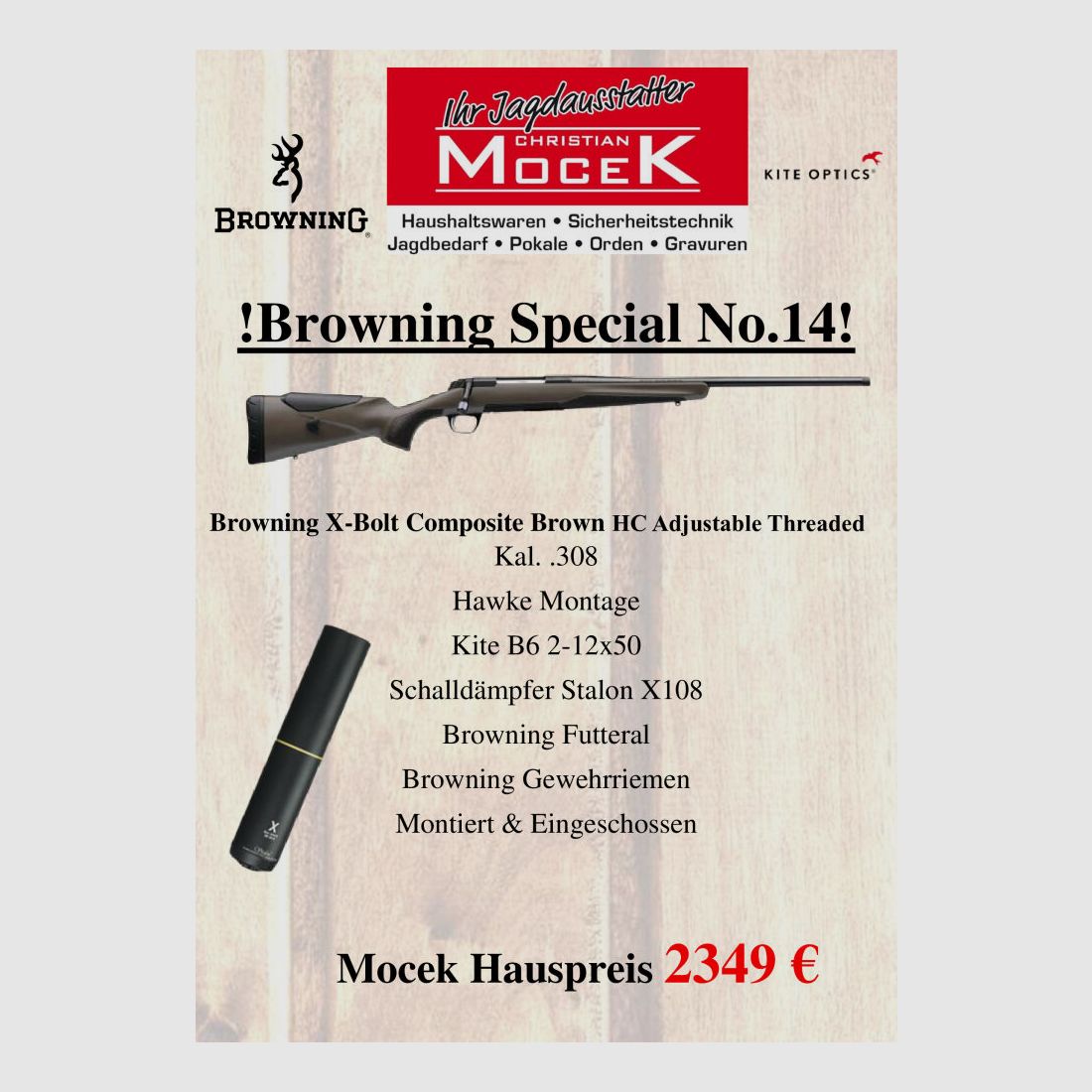 Browning X-Bolt Composiet Bruin HC Verstelbaar Gewikkeld, met Kite B6 2-12x50, afbeelding 1 van 2