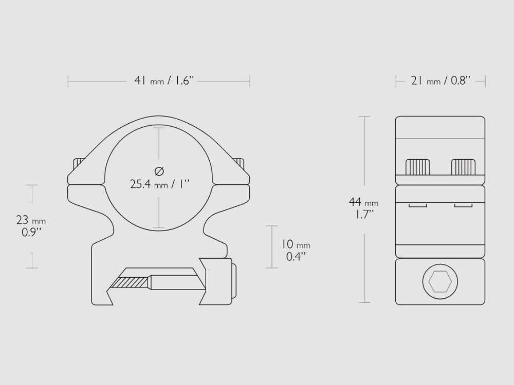 Anello di montaggio HAWKE, guida Weaver/Picatinny, tubo: 1" medio, acciaio