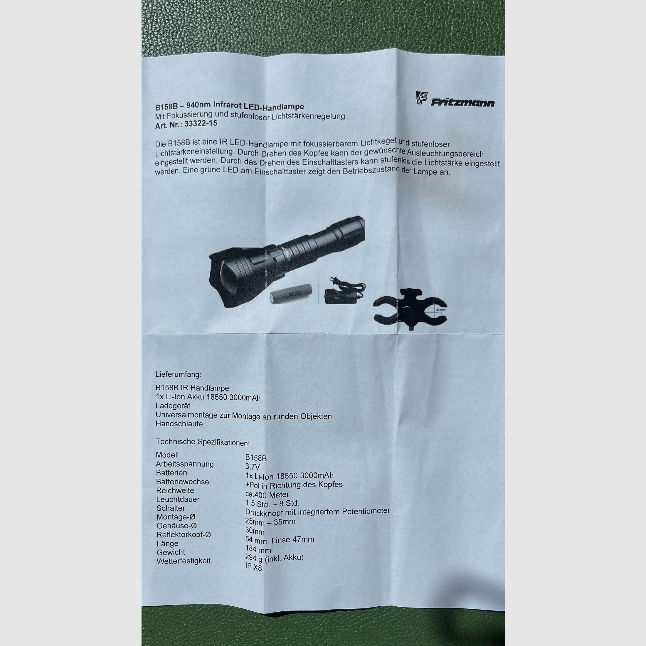 Fritzmann Infrarotstrahler / IR-Aufheller 940 nm, 47 mm Linse