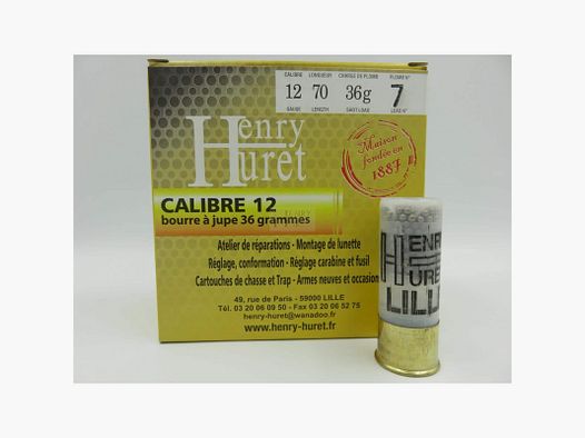 Patrone Henry Huret Kal. 12 BJ 36 g Pl 7d Box mit 25 Stück