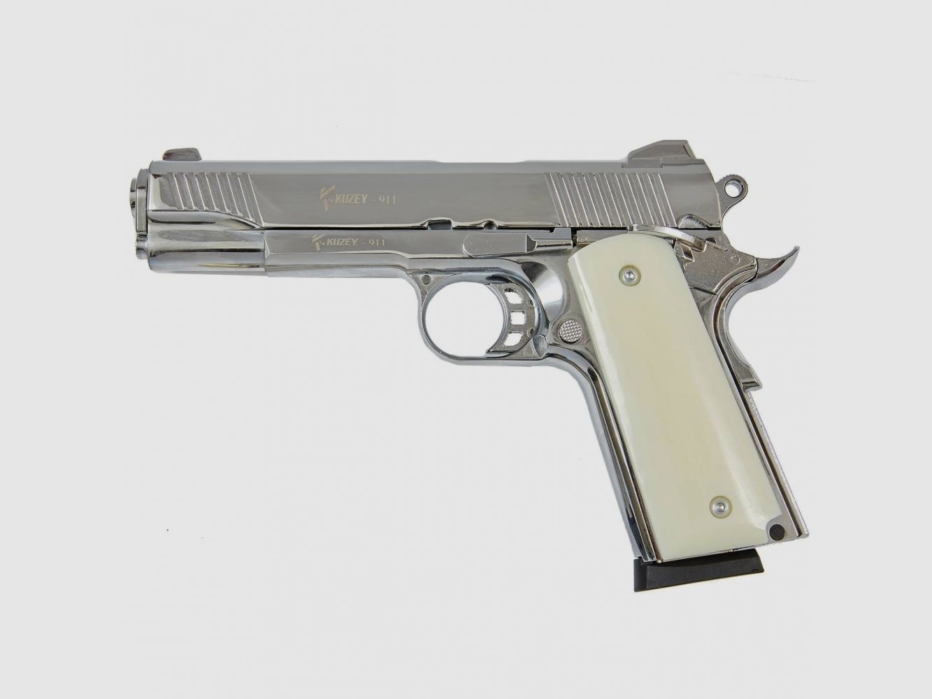 KUZEY 1911 Shiny Chrome 9 mm P.A.K. – Compact 1911 Style – EU-wide shipping