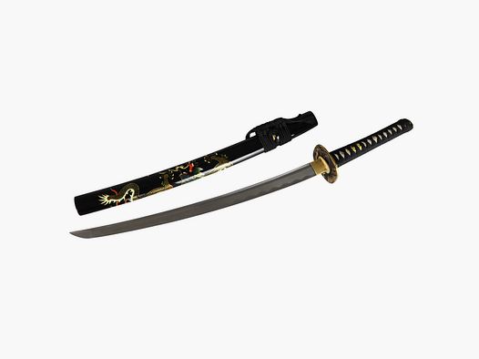 DerShogun Drachen Wakizashi Samuraischwert – Damaszener Stahl – verzierte Saya
