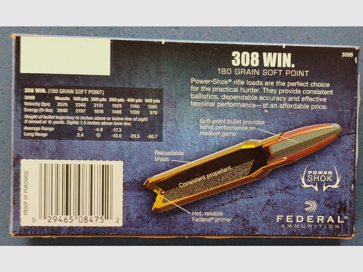 Federal Power Shok .308Win. 180 grain