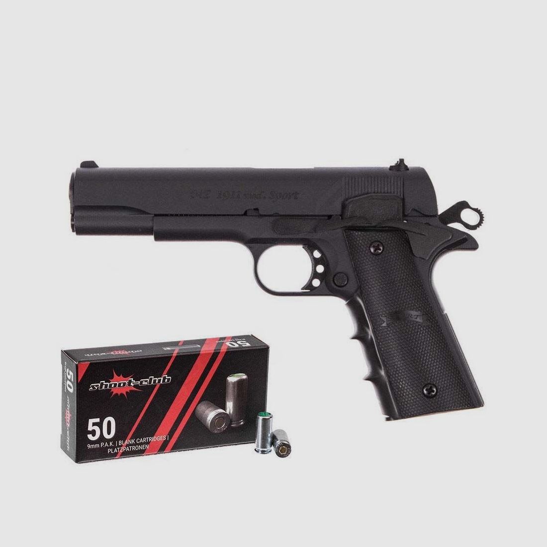 Cuno Melcher ME1911 blank vuurpistool geblauwde + blanco patronen