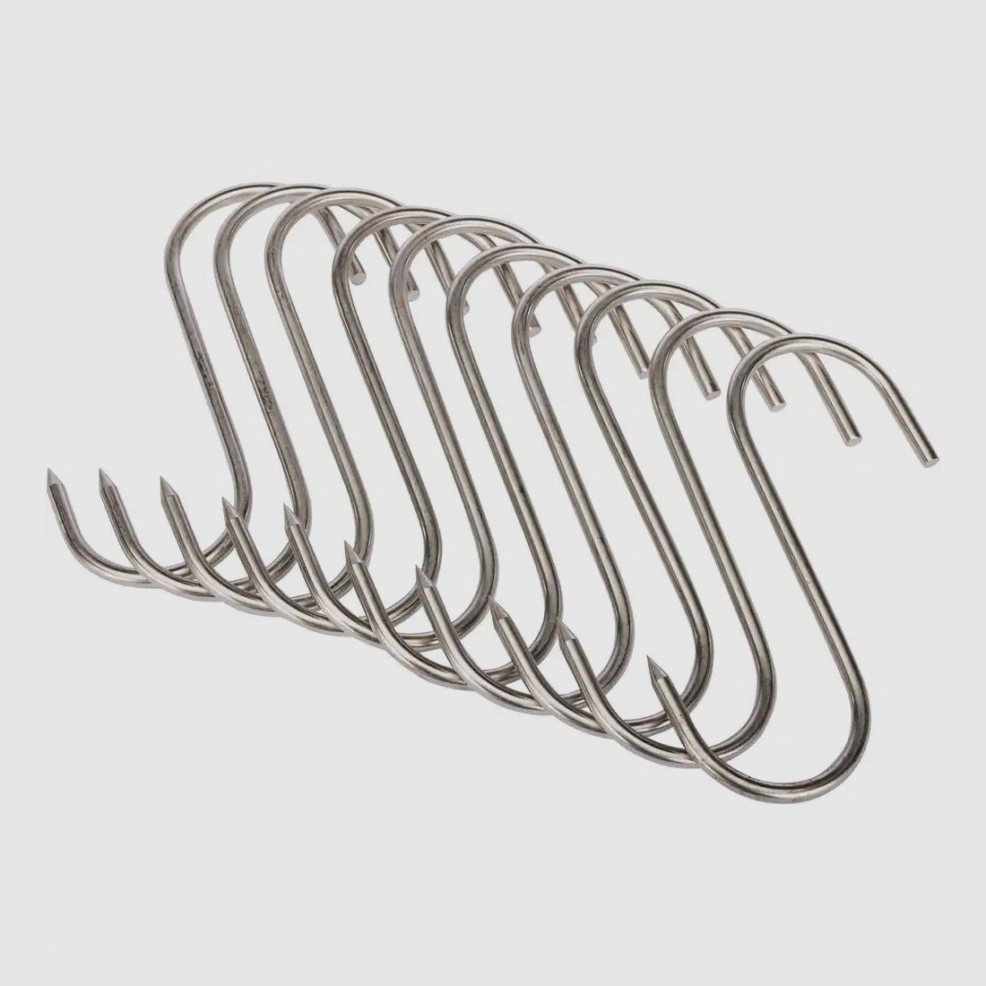 S-hooks stainless steel – 10-pack Execution: loadable up to 45 kg – Length 14 cm. Ø 5 mm