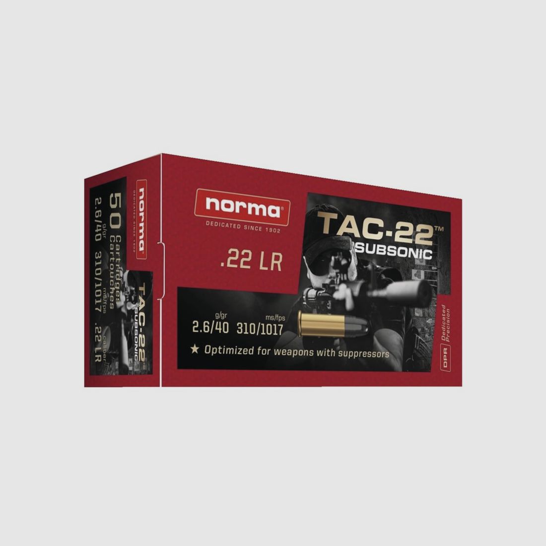 BTE 50 Cartuccia NORMA TAC-22 SUBSONIC CAL. .22 LR LRN 40GR