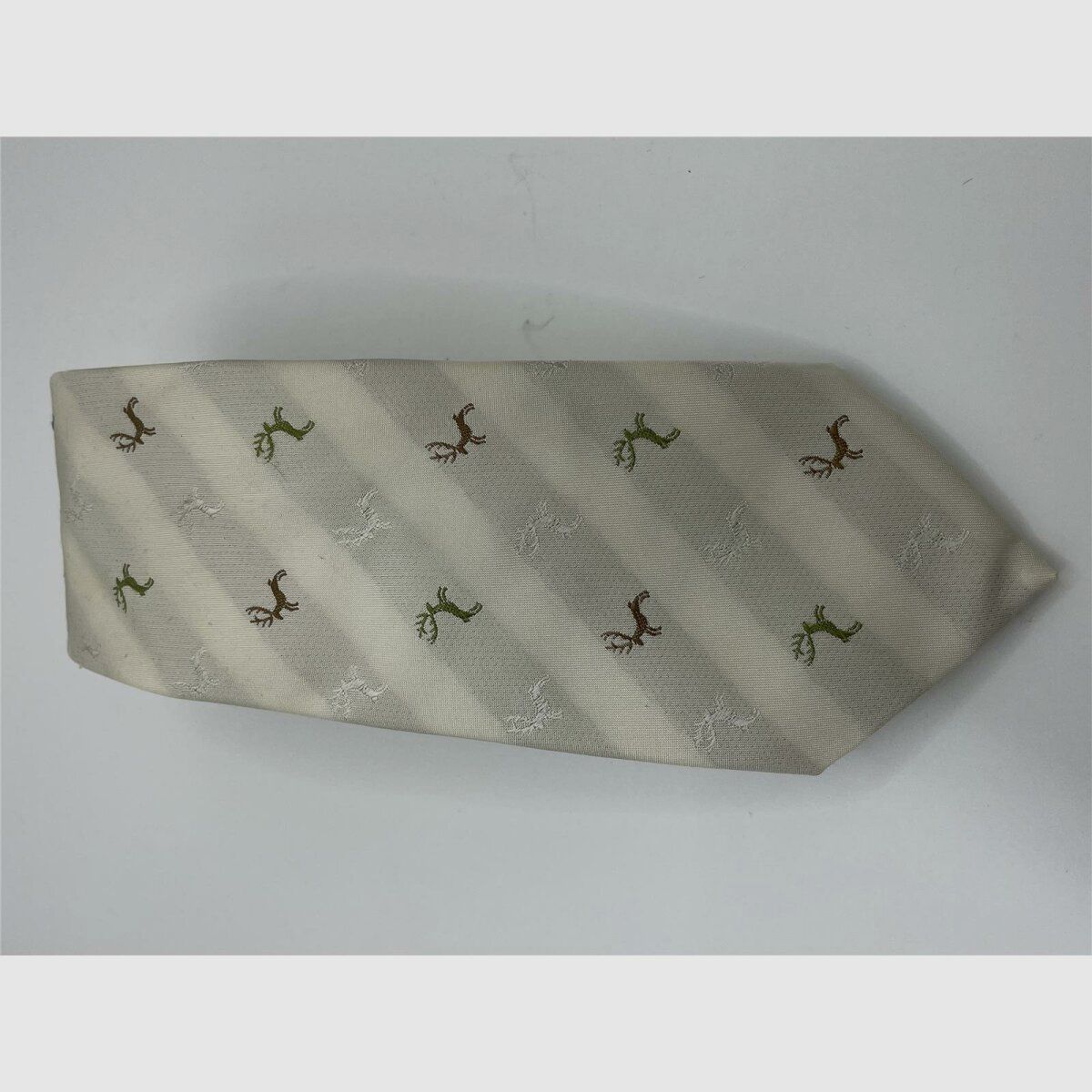 Krawatte silber Motiv silberne, grne, braune Hirsche