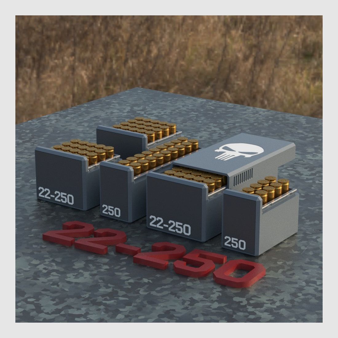 Filamelt skrzynka na amunicję / Skrzynka na amunicję .22-250 Remington – skrzynka na naboje na 50 strzałów, wyprodukowana w Niemczech