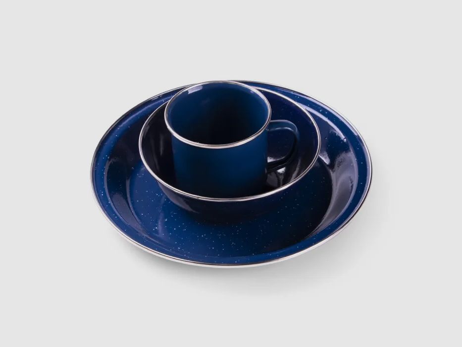 Small enamel camping dish set 3-piece in blue