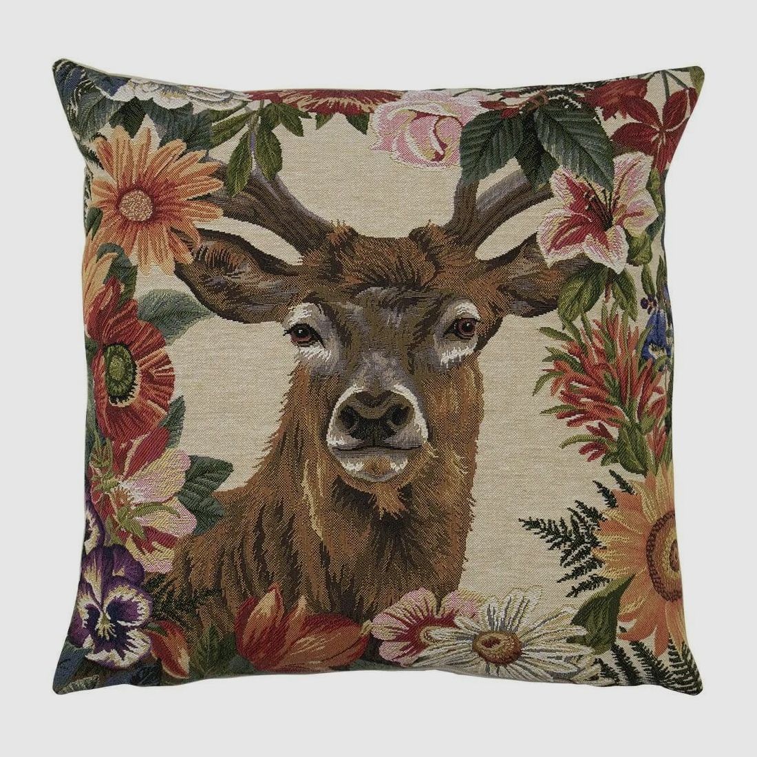 LivingActive Gobelin Coussin Fleur Cerf Rouge