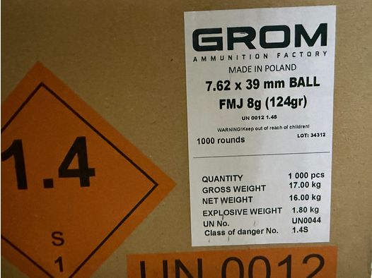 Amunicja kal. 7,62x39 Grom 8g 124gr FMJ