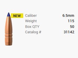 Barnes Geschoss 6,5mm/.264 115GR M/LE Tac-TX BT 50 Stück