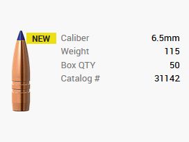 Bala Barnes 6,5mm/.264 115GR M/LE Tac-TX BT 50 piezas