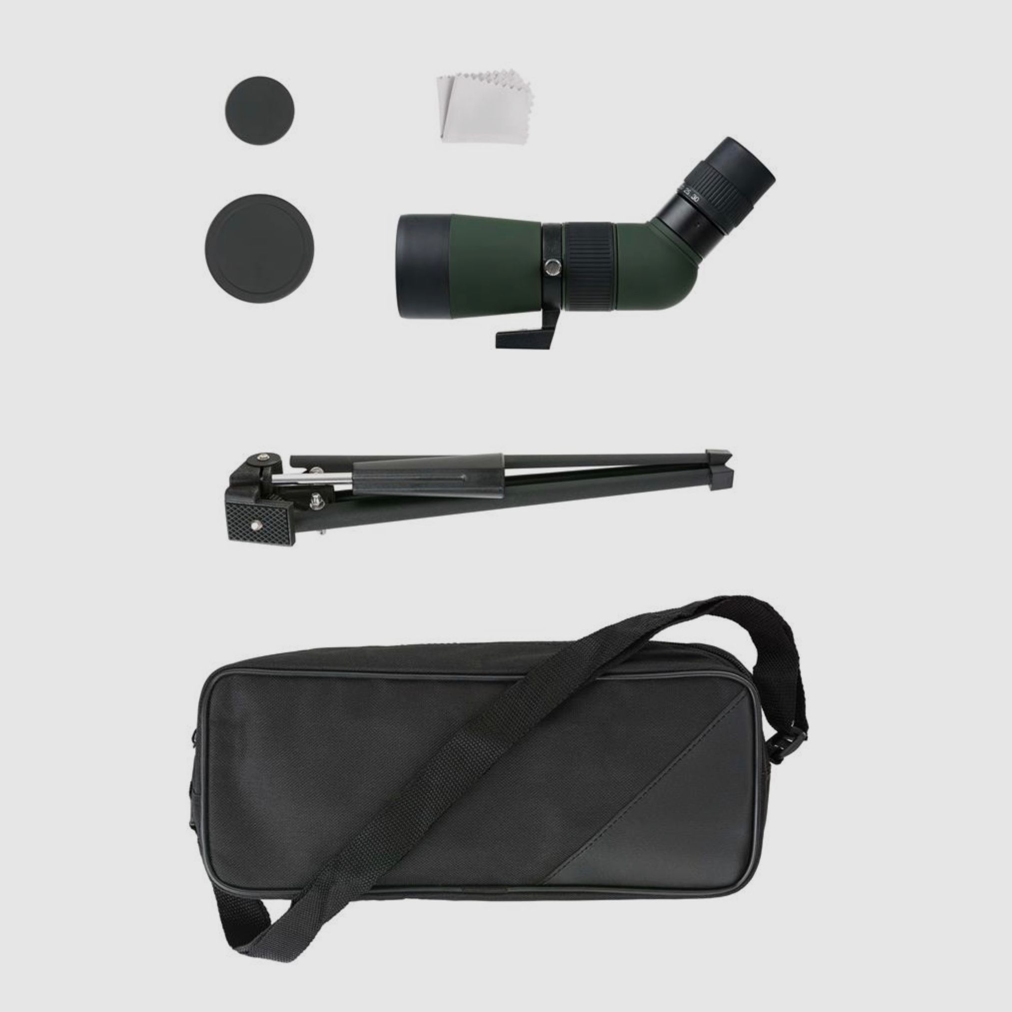Exhibitor DÖRR 538245 Zoom Spotting Scope Owl 10-30x50 Angled View with Table Tripod and Bag V430