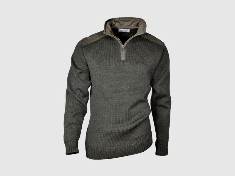 Strickpullover aus Wolle - oliv/braun, mit Verstärkungen