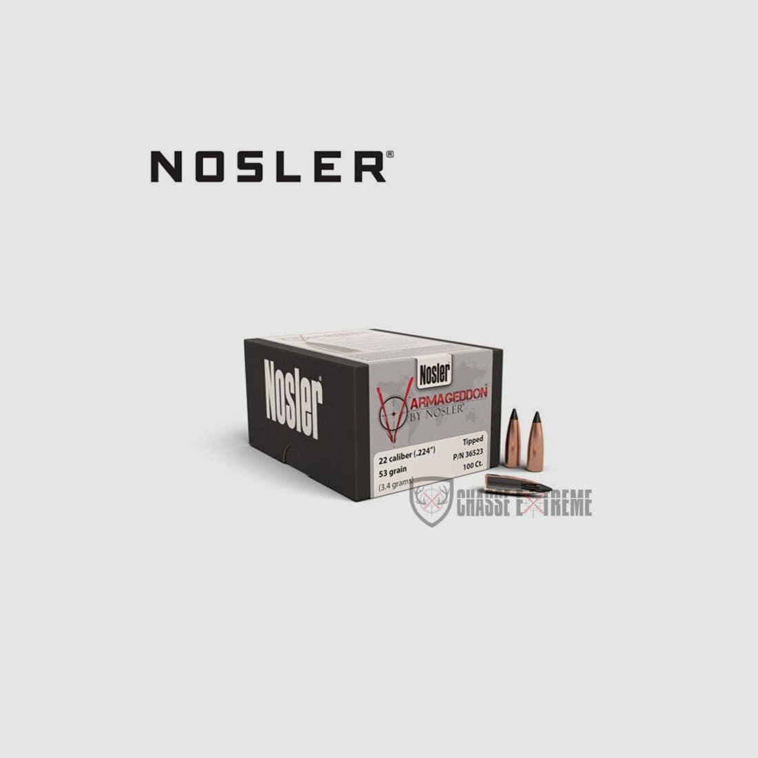 100 Geschosse NOSLER Kal. 22 53 gr Tipped Fb