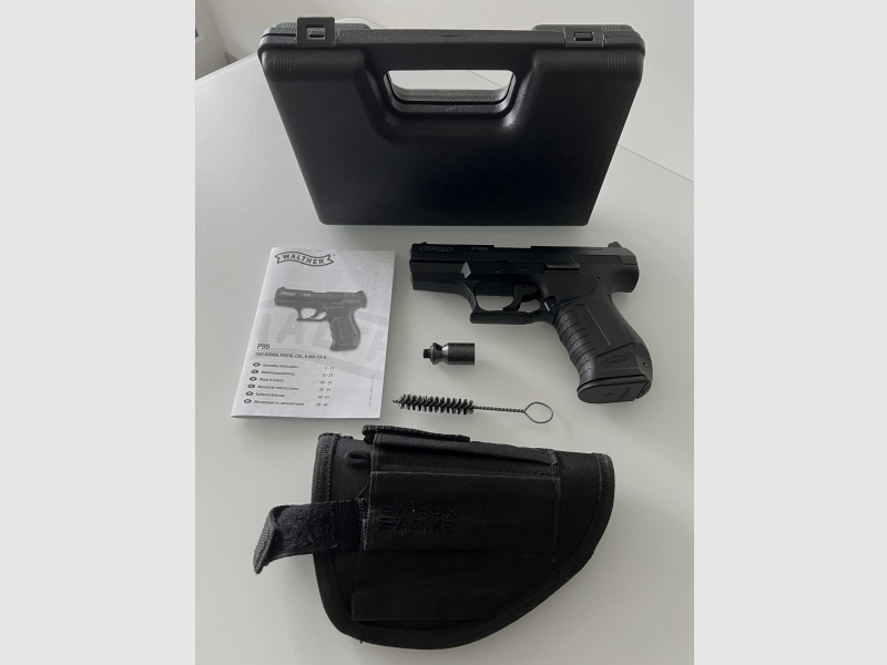 Walther P99 Schreckschuss Pistole Schwarz 9 mm P.A.K. PAK PTB 762 mit Zubehör