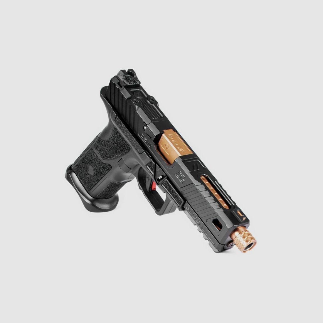 Pistola ZEV OZ9, 9mm Para, Slitta Nera e Canne Filettate in Bronzo