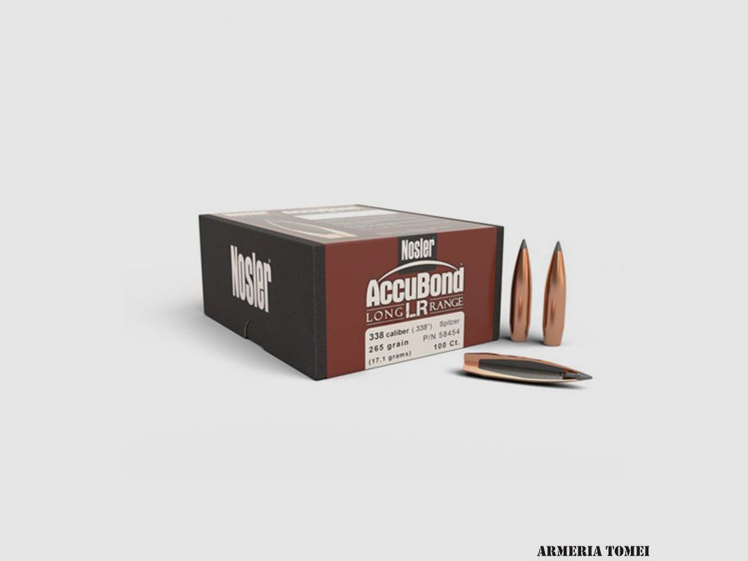 GESCHOSSE – NOSLER – ACCUBOND LONG RANGE 338 Kal. (.338″) ABLR 265Gr. Spitzer (17,1 Gramm) (100 Stk)