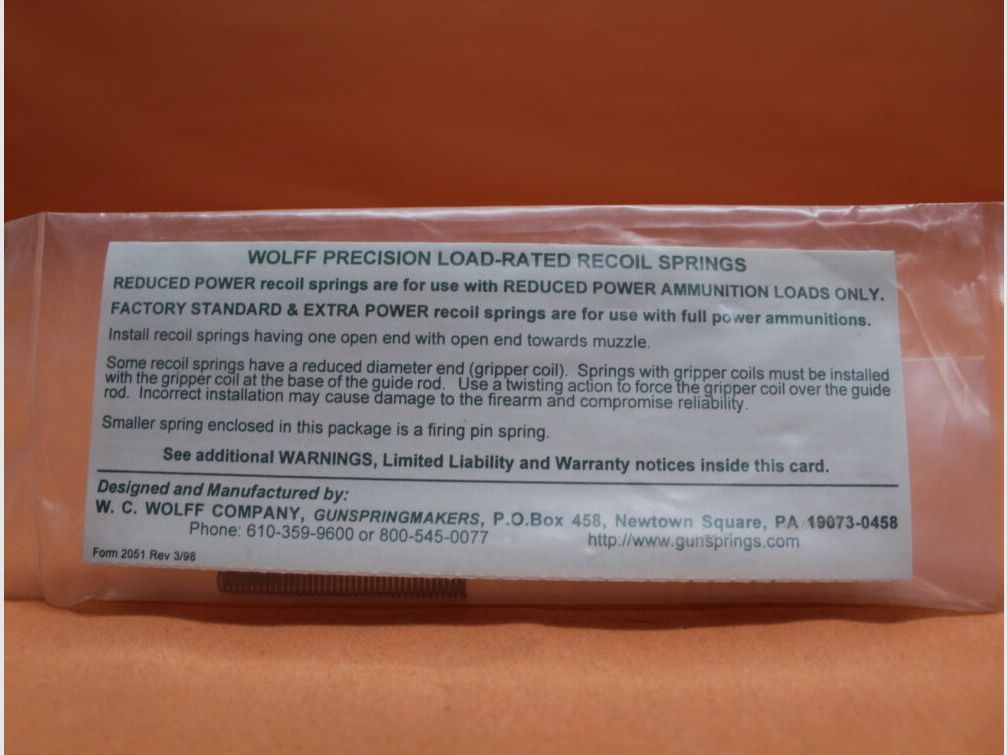 Wolff Colt 1911: Molla di chiusura Wolff 11 lbs. Potenza variabile, inclusa molla del percussore