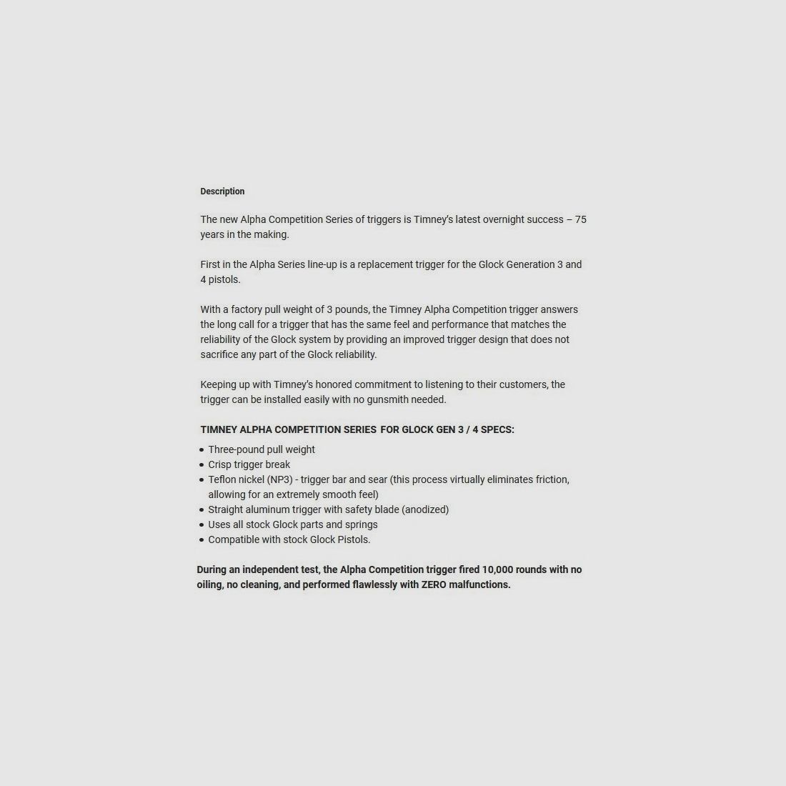 Timney Triggers Alpha Glock Gen3-4 Trekker