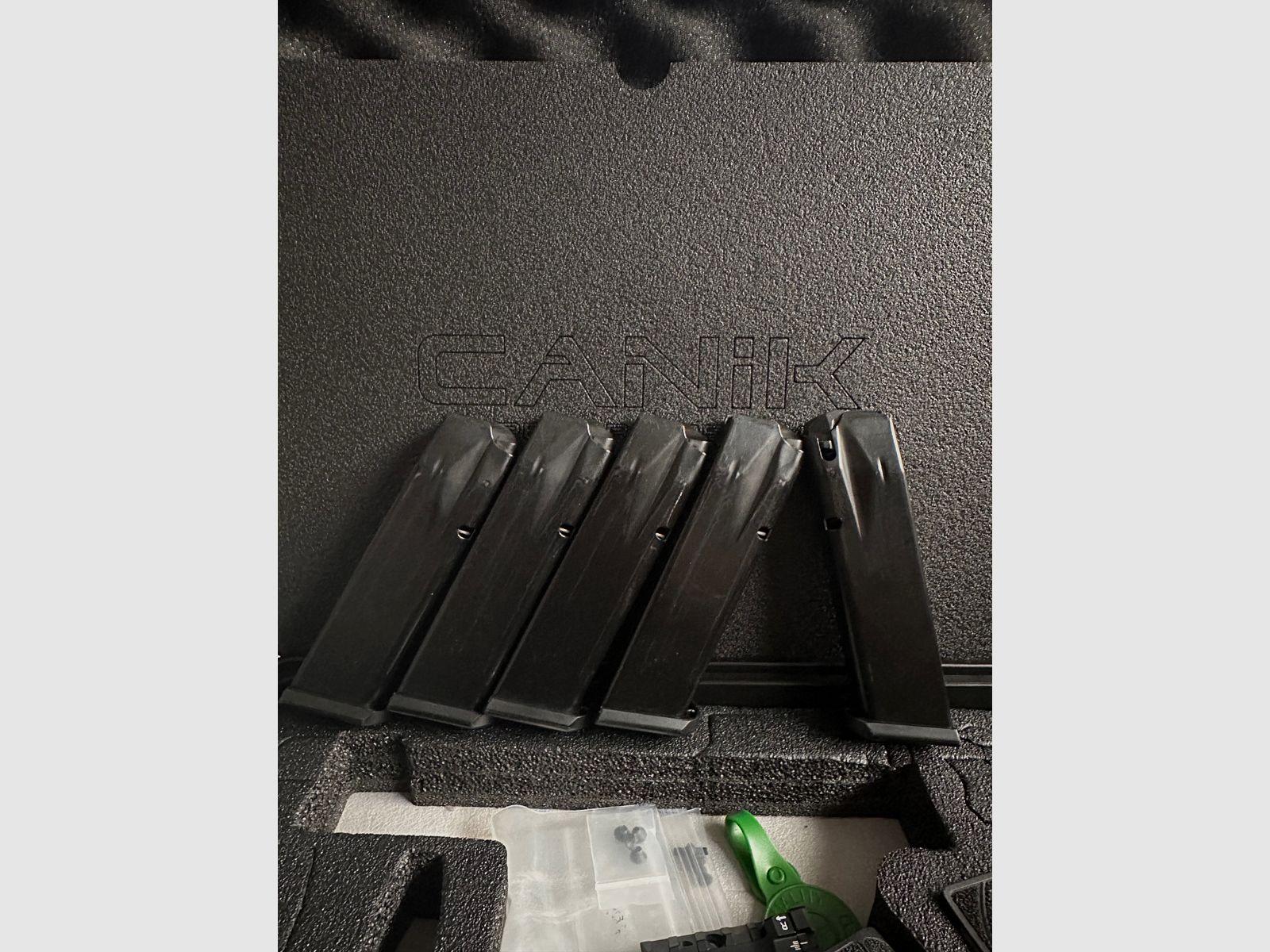 Canik SFx Rival-S with LOK aluminum grip panels, 5 magazines, Wolff springs, original packaging/accessories